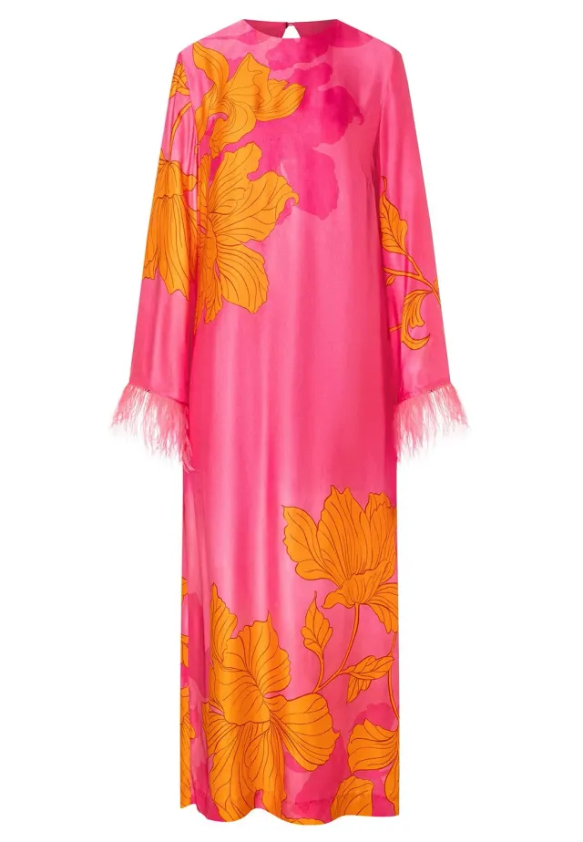 Ana Alcazar Pasmy caftano raso rosa maxi