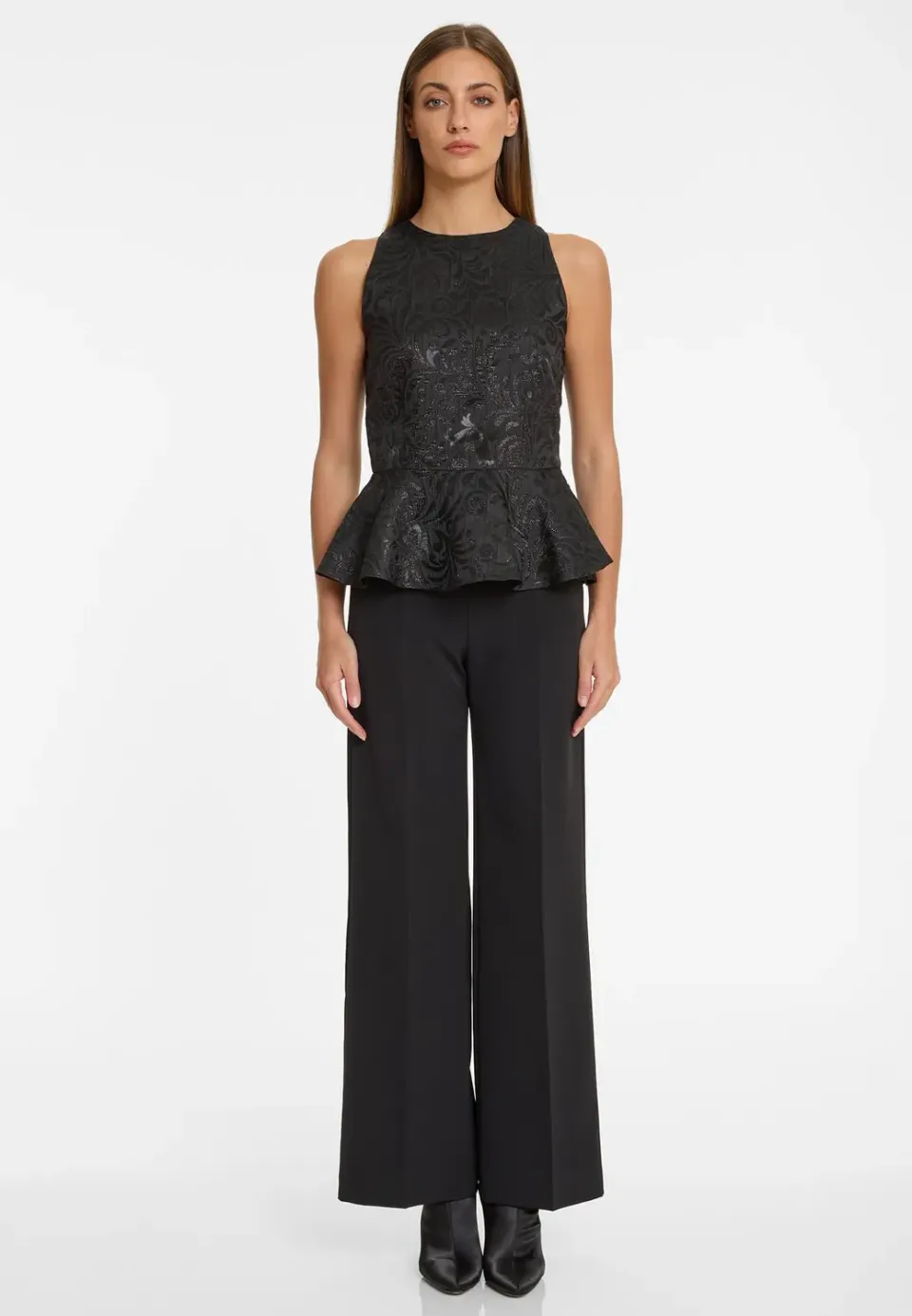 Ana Alcazar Absala top peplum broccato nero floreale