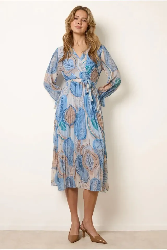 Blue Vanilla Crossover Pleated abito midi blu plissettato