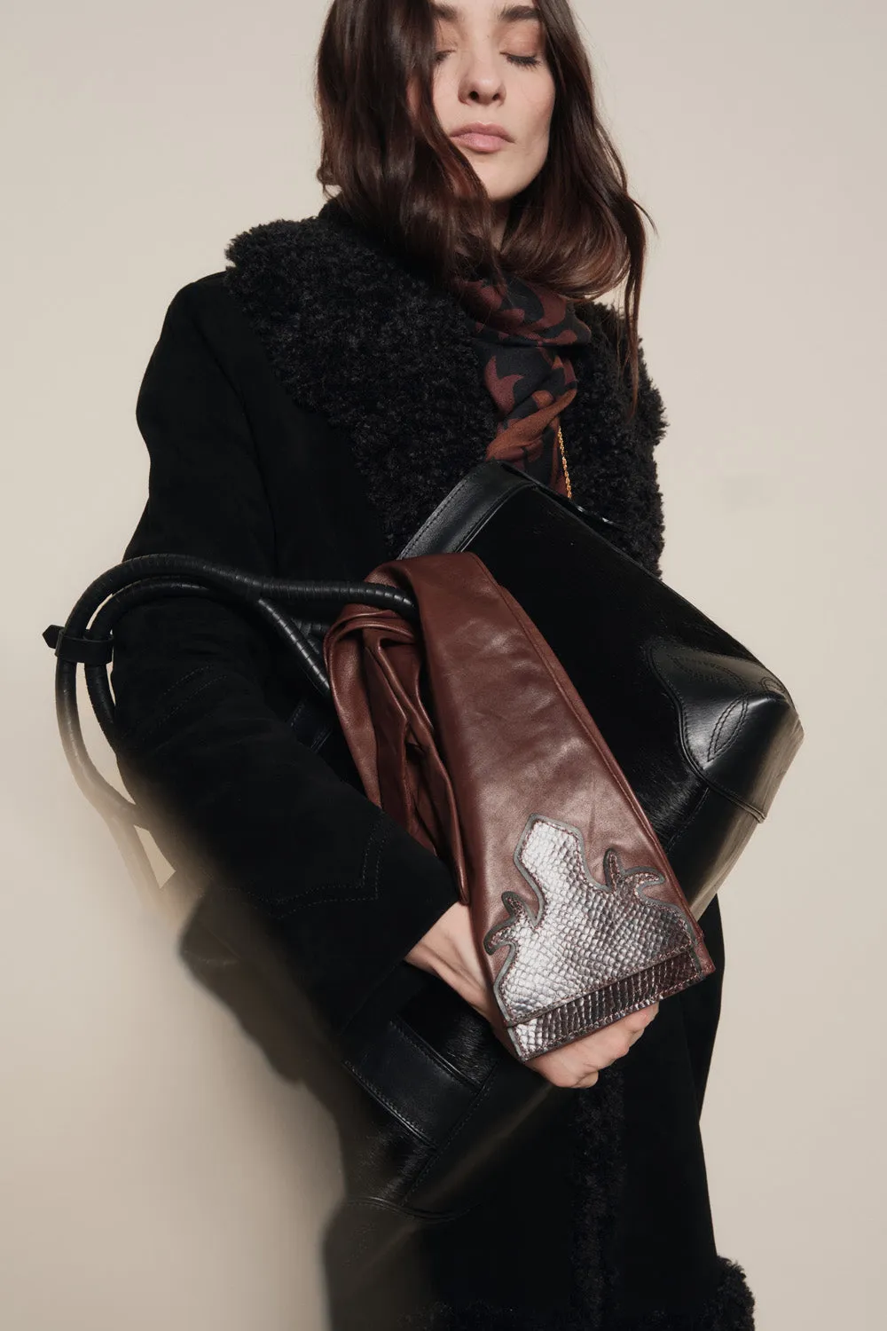 Johanna Ortiz Cardinal Elegance guanti marrone pelle
