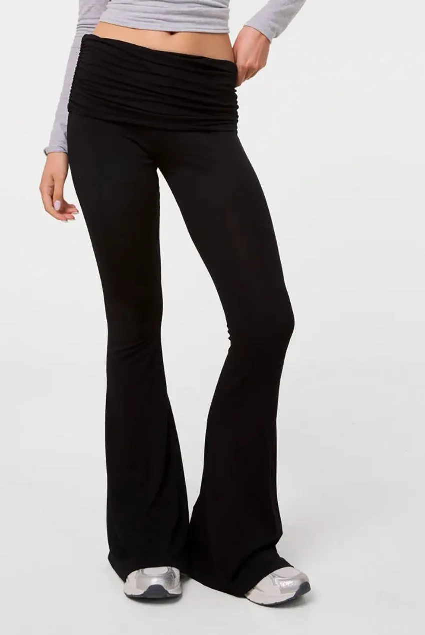 Pink Vanilla Fold Over pantaloni flare nero lounge