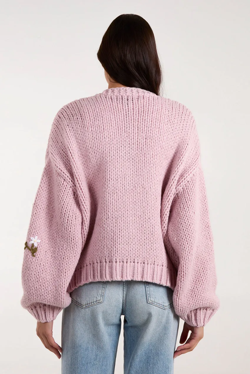 Goddiva Blue Vanilla cardigan rosa ricamo fiori S/M