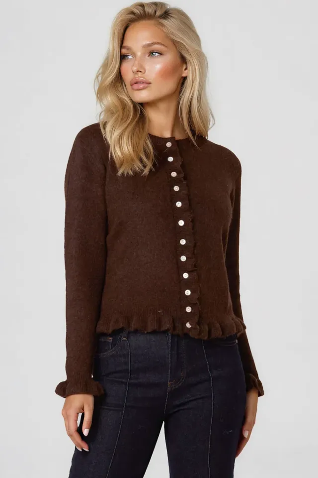 Aftershock London Ruffled cardigan cioccolato lana