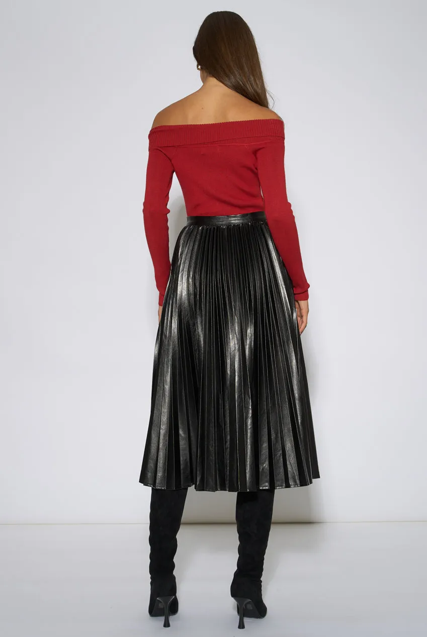 Gini London gonna midi plissettata ecopelle nera