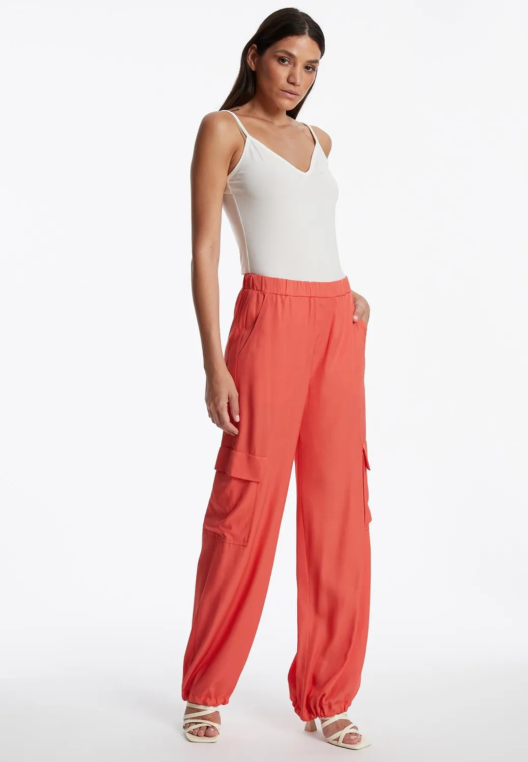 Ana Alcazar Zapasa pantaloni cargo corallo vita elasticizzata
