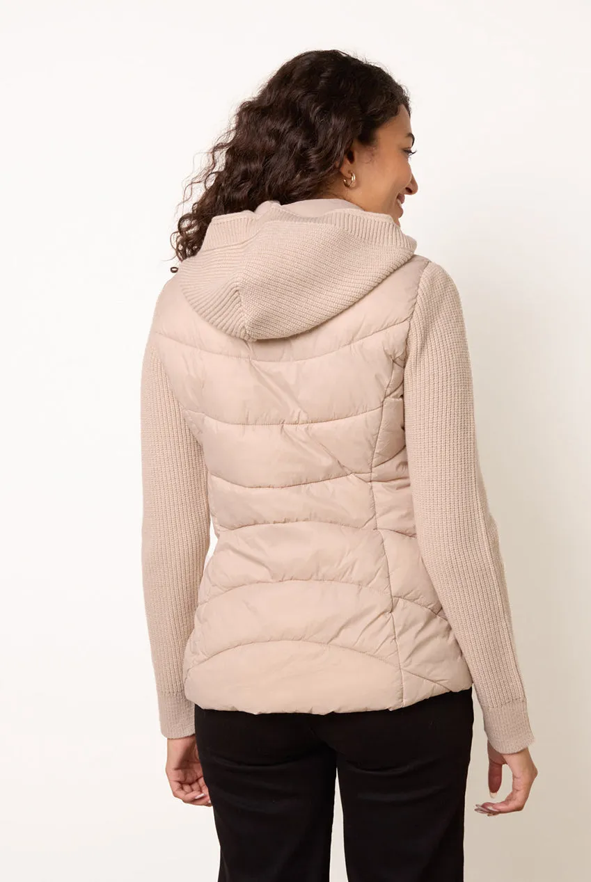Blue Vanilla Puffer giacca stone maniche knit cappuccio