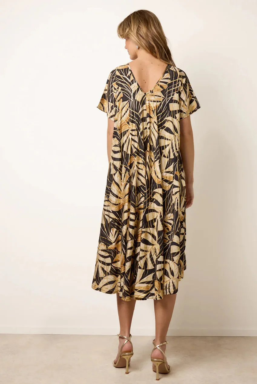 Blue Vanilla kimono abito midi nero tropicale taglia unica