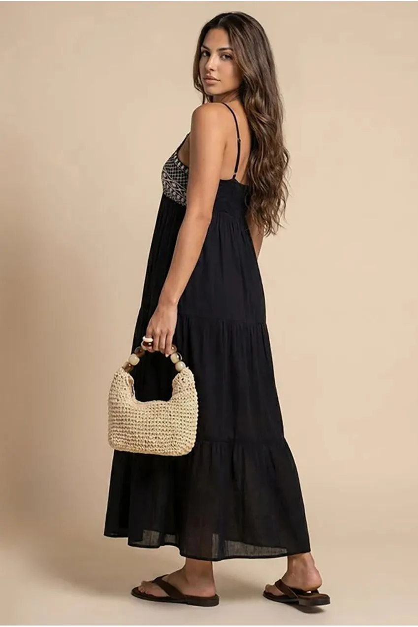 Urban Bliss Embroidery Panel abito garza nero maxi ricamato