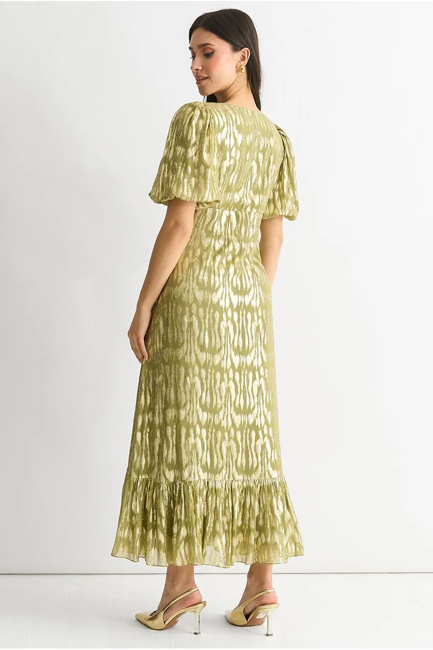 Gini London Animal Jacquard abito midi verde viscosa