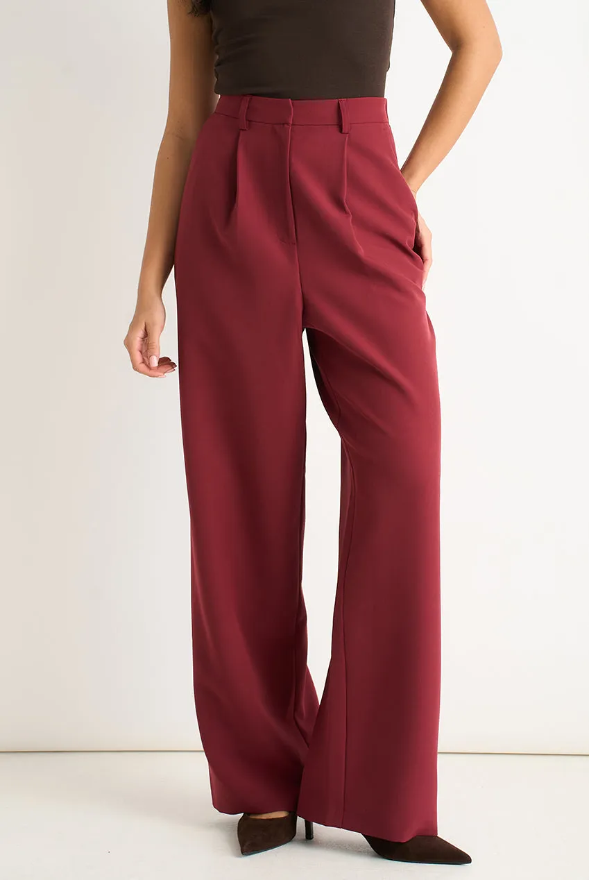 Gini London Wide Leg Pleat pantaloni ruggine gamba larga