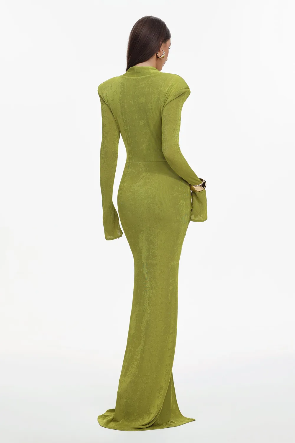 Bella Barnett Naomi abito maxi verde maniche lunghe scollo V