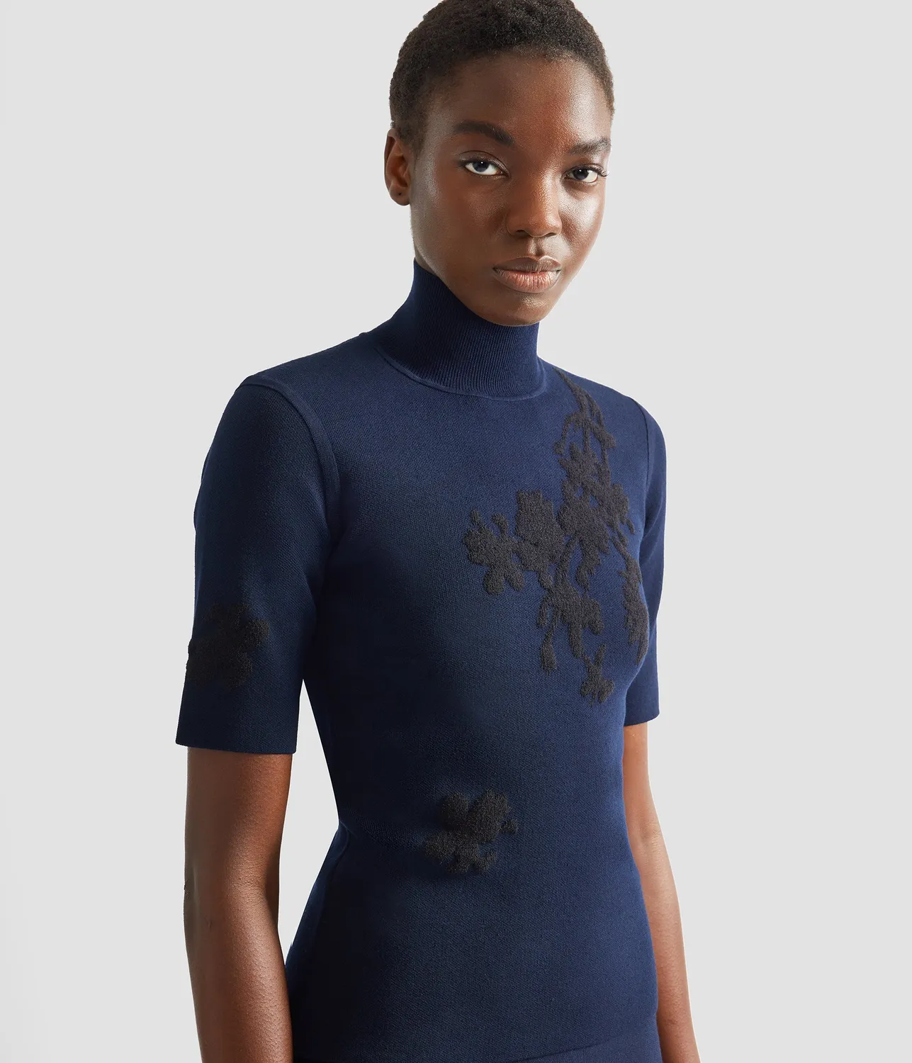 Erdem Jacquard Short Sleeve Knit Top maglia blu navy