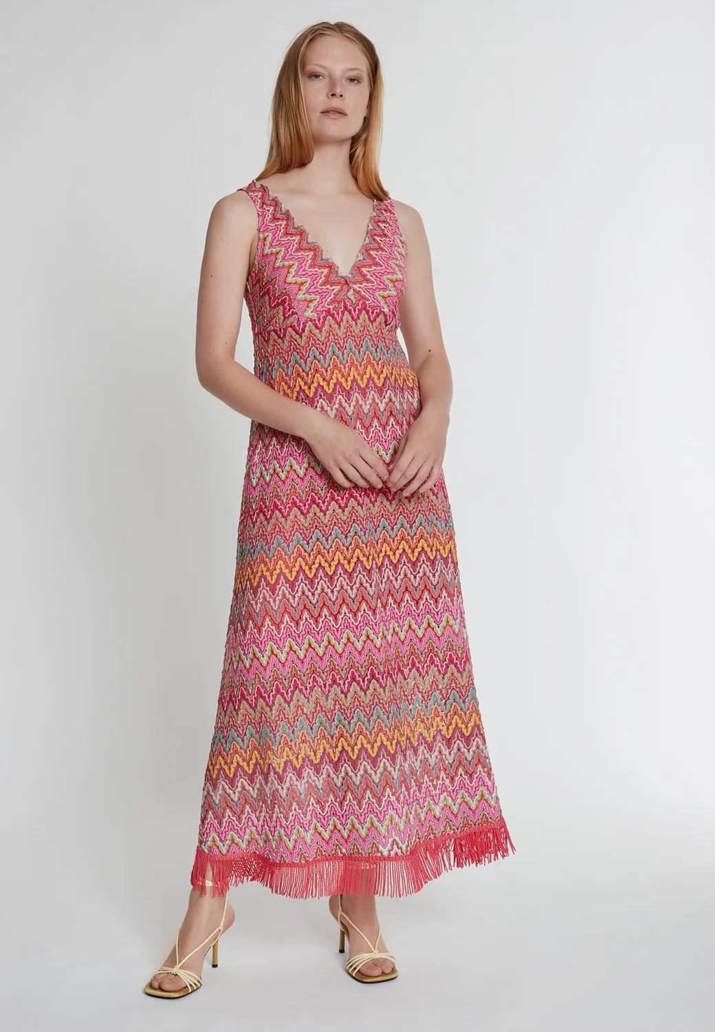 Ana Alcazar Kysni Abito Maxi Lungo Rosa Giallo