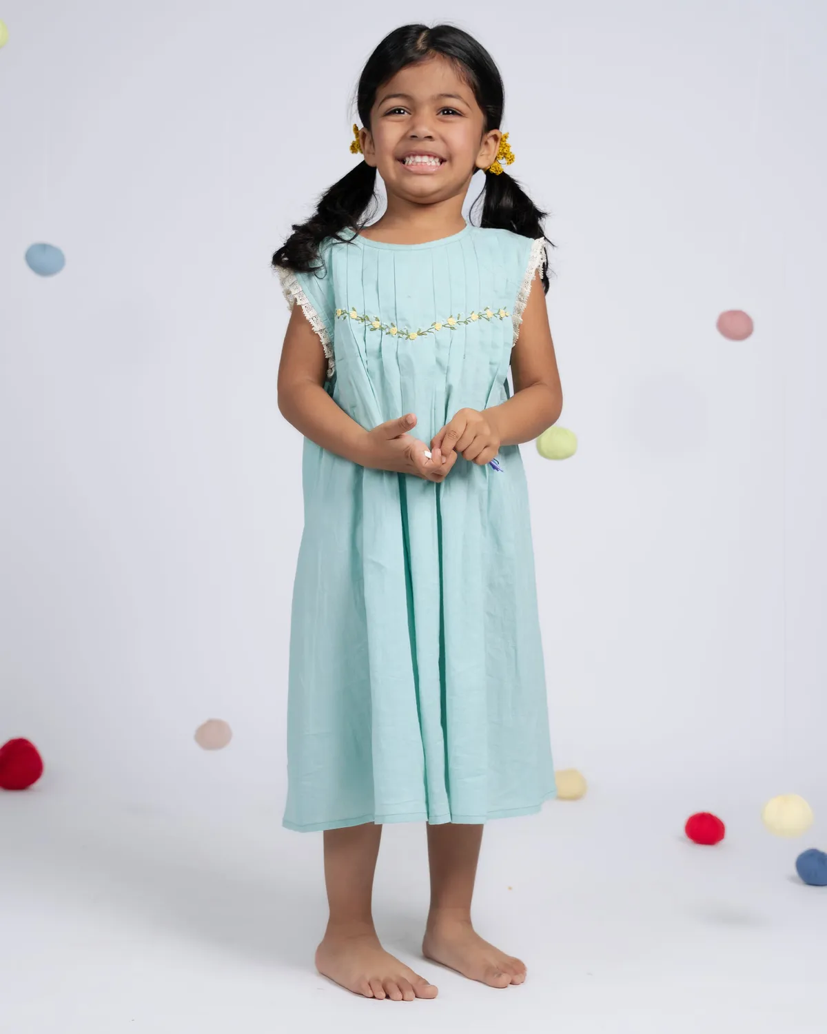 Our Dve Sunny abito bambina blu mare cotone