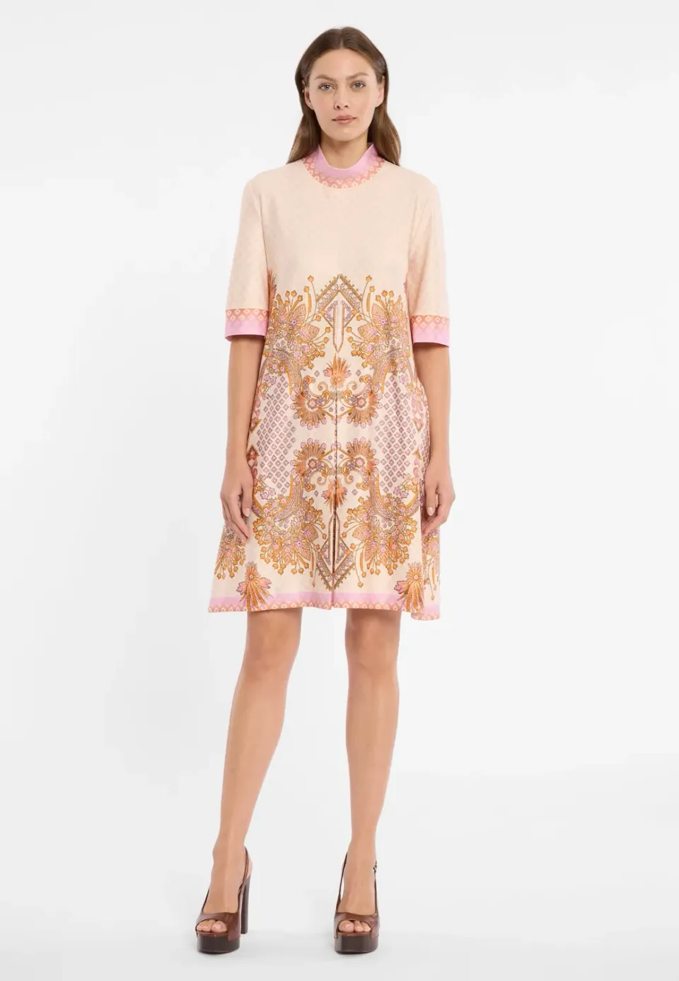 Ana Alcazar Dorali abito corto beige fantasia ocra