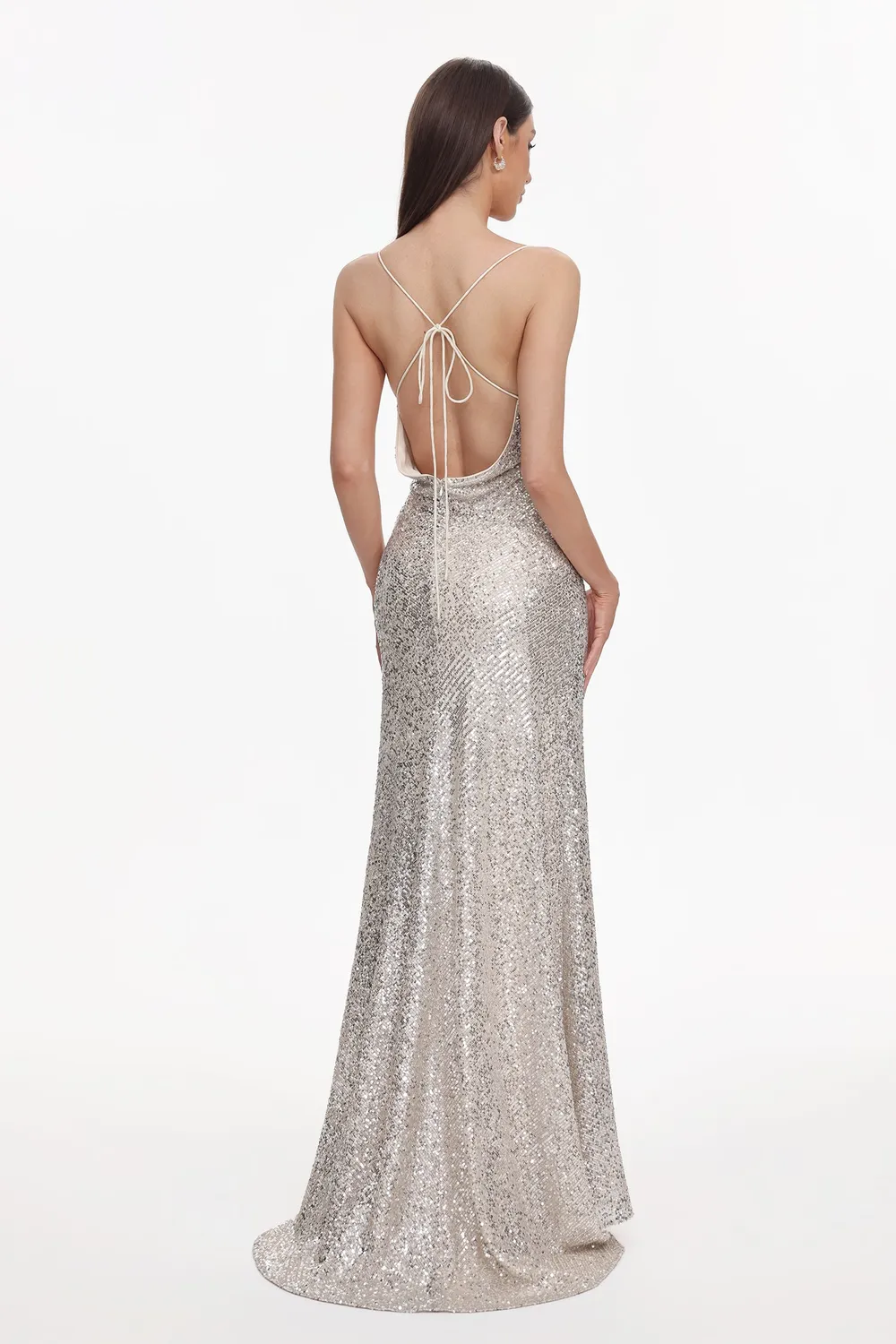 Bella Barnett Fagra abito lungo oro paillettes spacco alto S