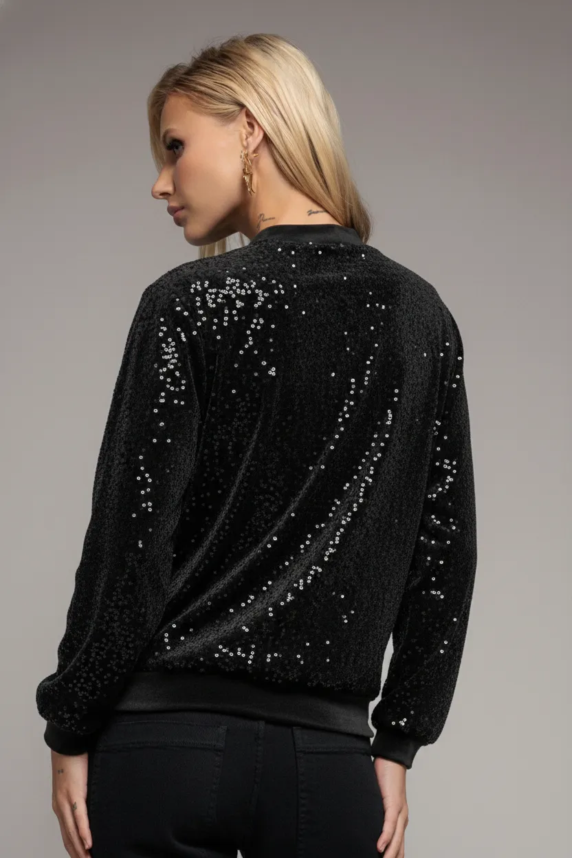Goddiva Sequin Velvet maglione nero paillettes velluto