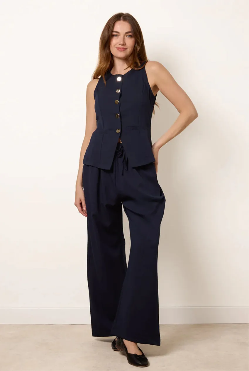 Blue Vanilla Button Through set coordinato blu navy lino