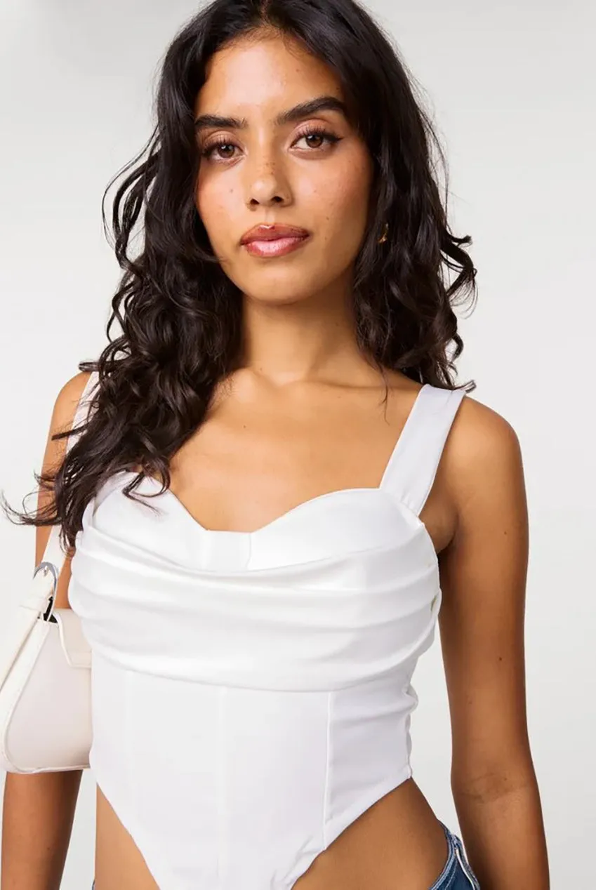 Pink Vanilla Corset Cowl top bianco scollo drappeggiato