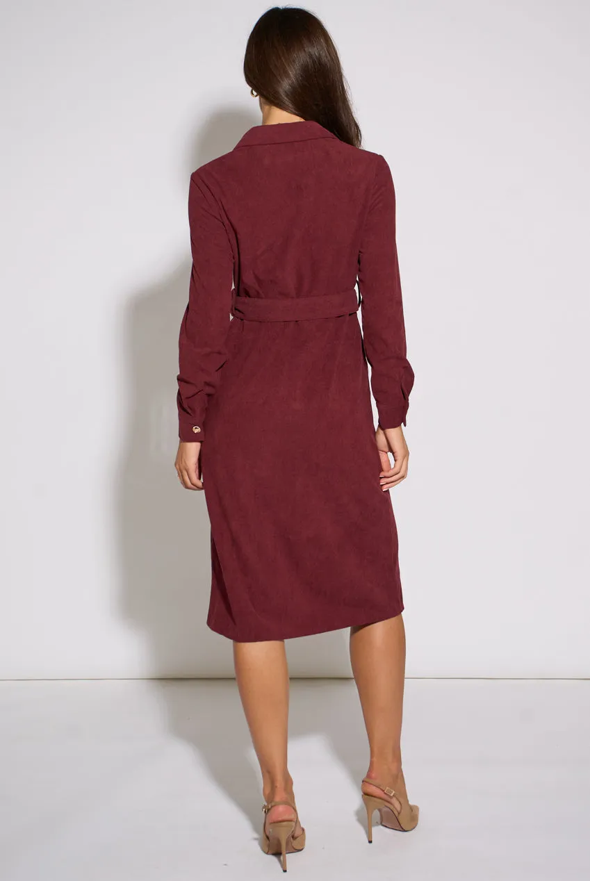Gini London Mulberry Cord abito camicia berry velluto