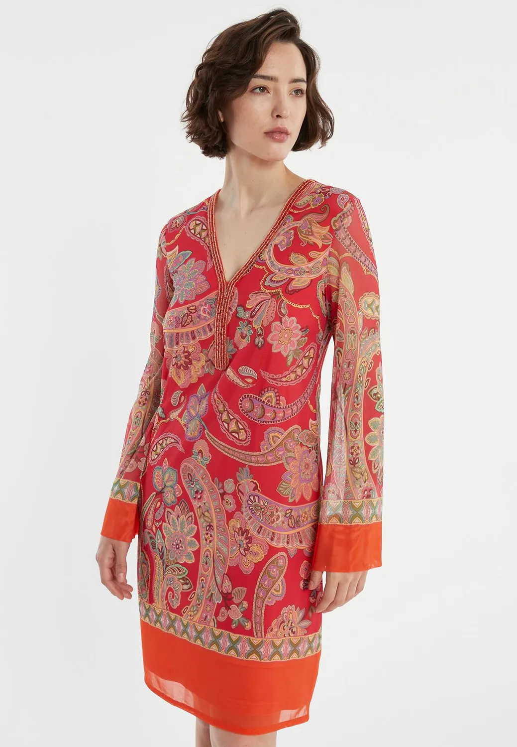 Ana Alcazar Zetana tunica vestito rosso paisley