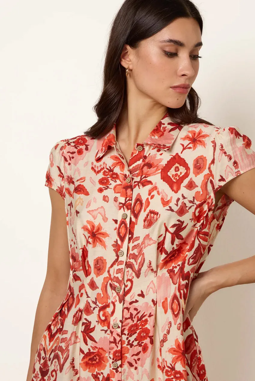 Blue Vanilla Watercolour Floral abito camicia arancione midi