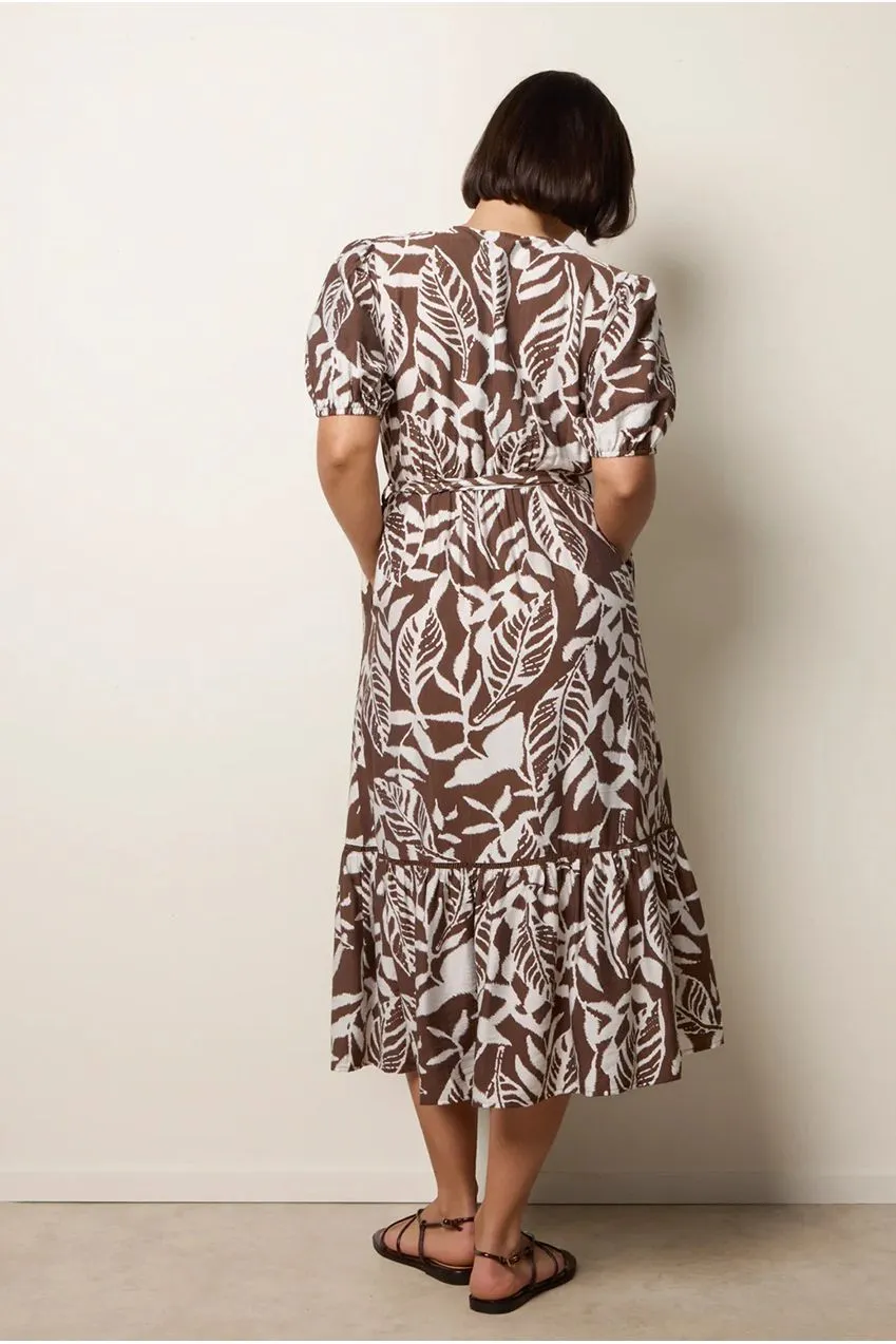 Blue Vanilla Coconut Button Belted abito midi marrone