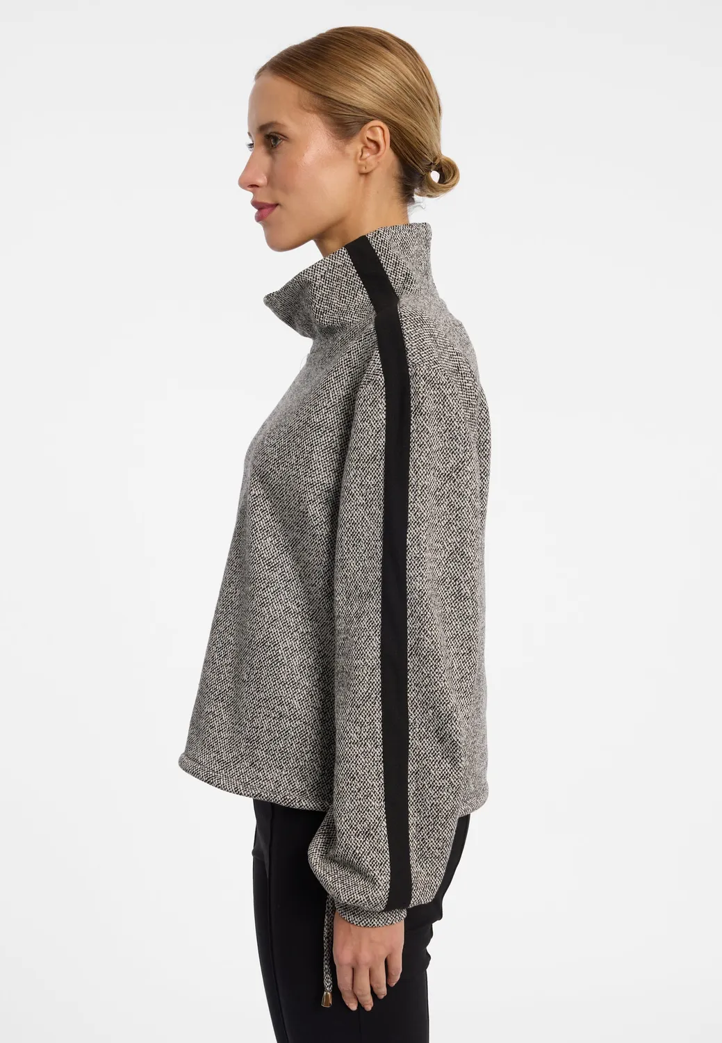 Ana Alcazar Efilaria maglione tweed collo a scialle nero