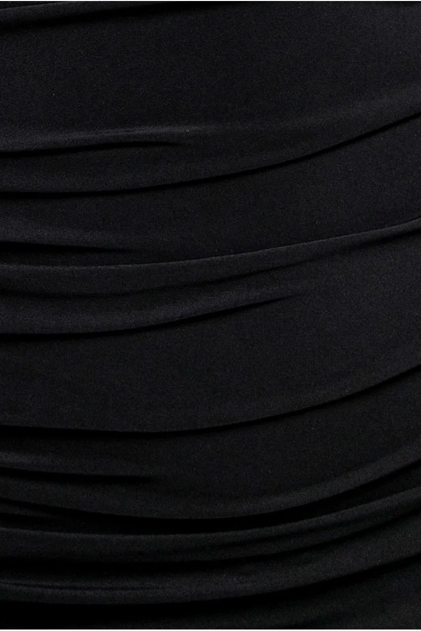 Goddiva DR5351 abito maxi monospalla nero drappeggiato
