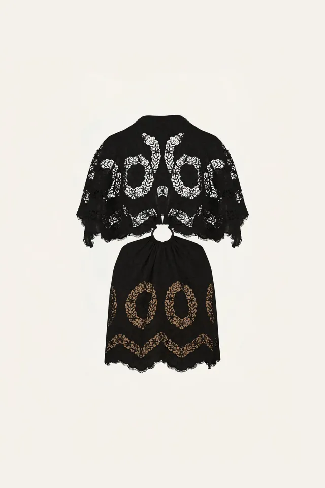 Johanna Ortiz Paradise mini abito cotone nero traforato