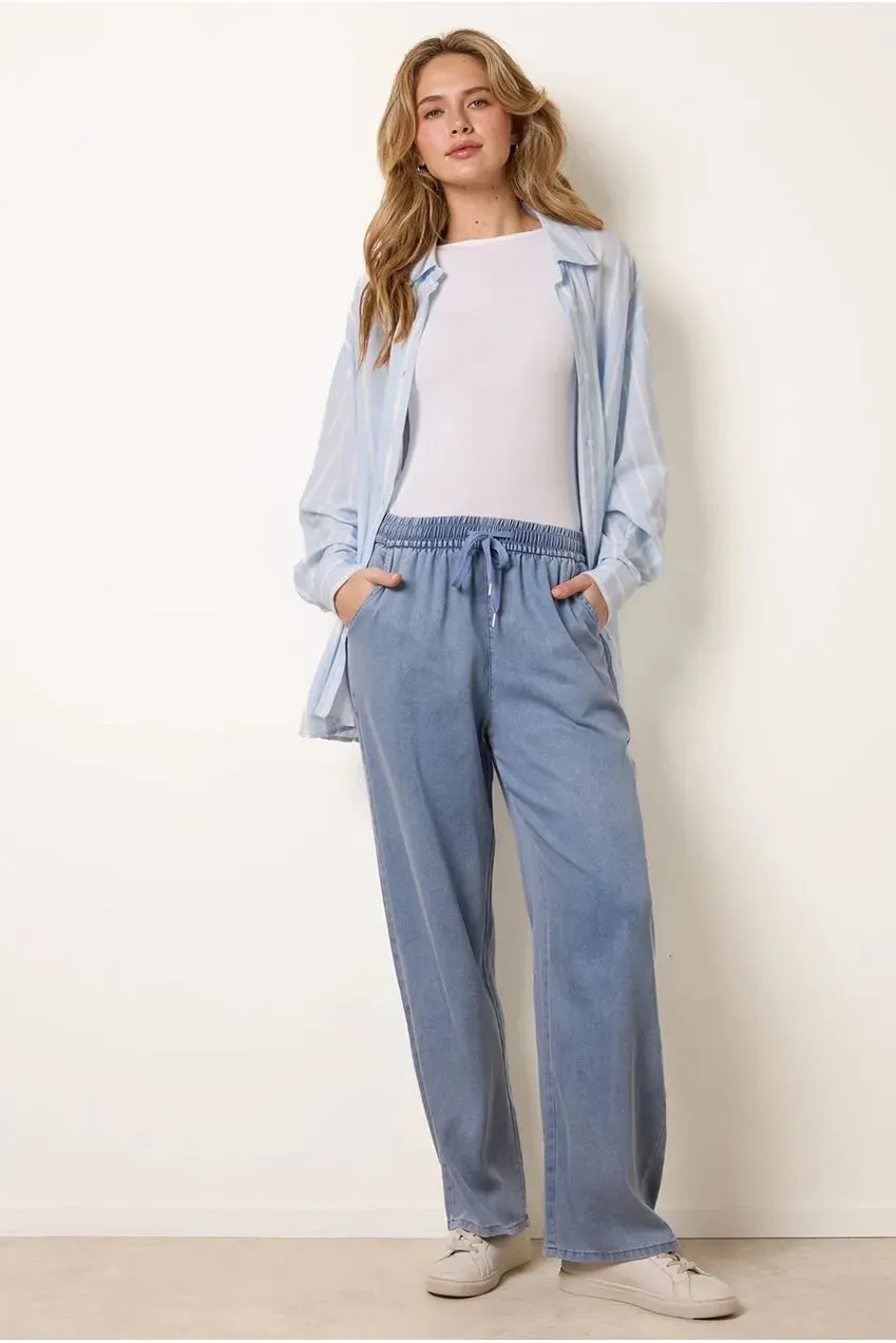 Blue Vanilla jeans donna blu gamba larga vita elastica