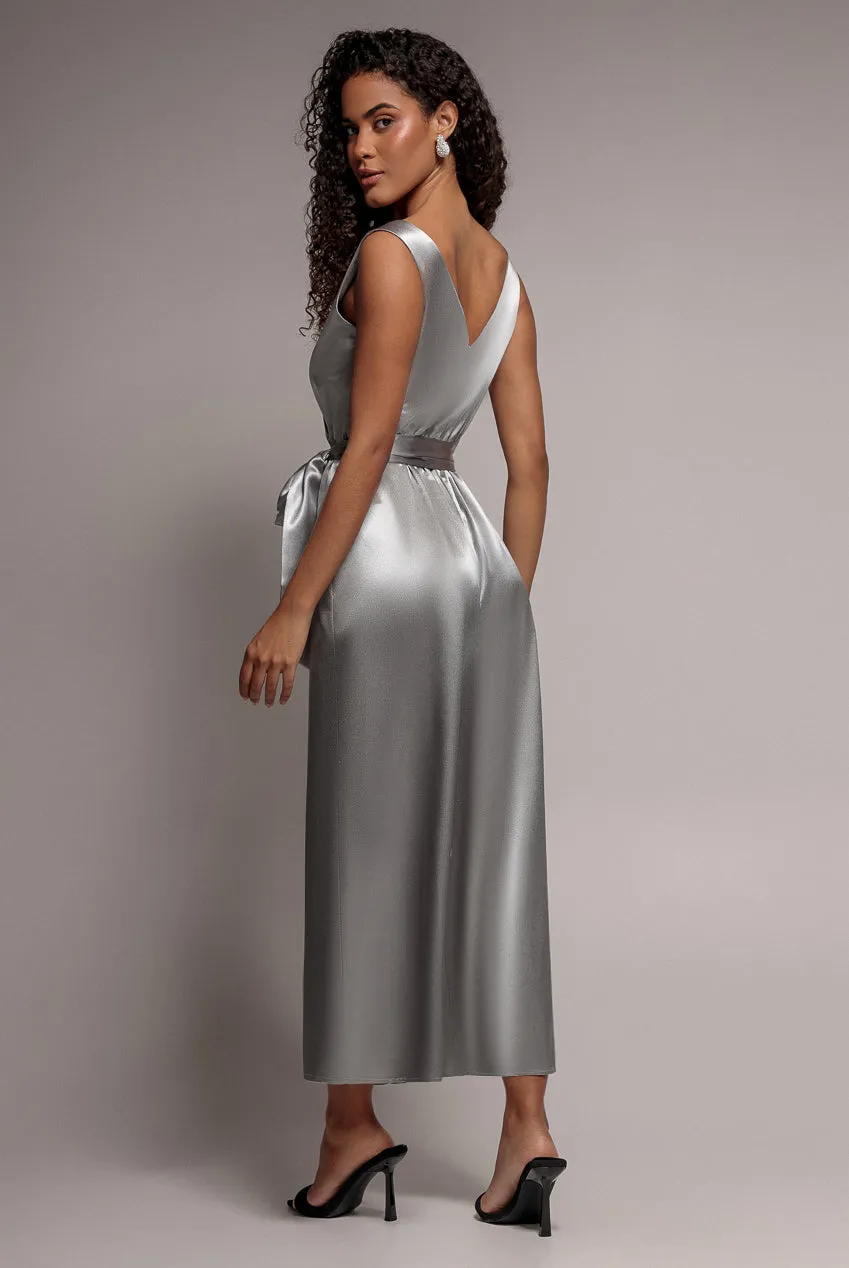 Goddiva Culotte Wrap Tuta satin argento da cerimonia