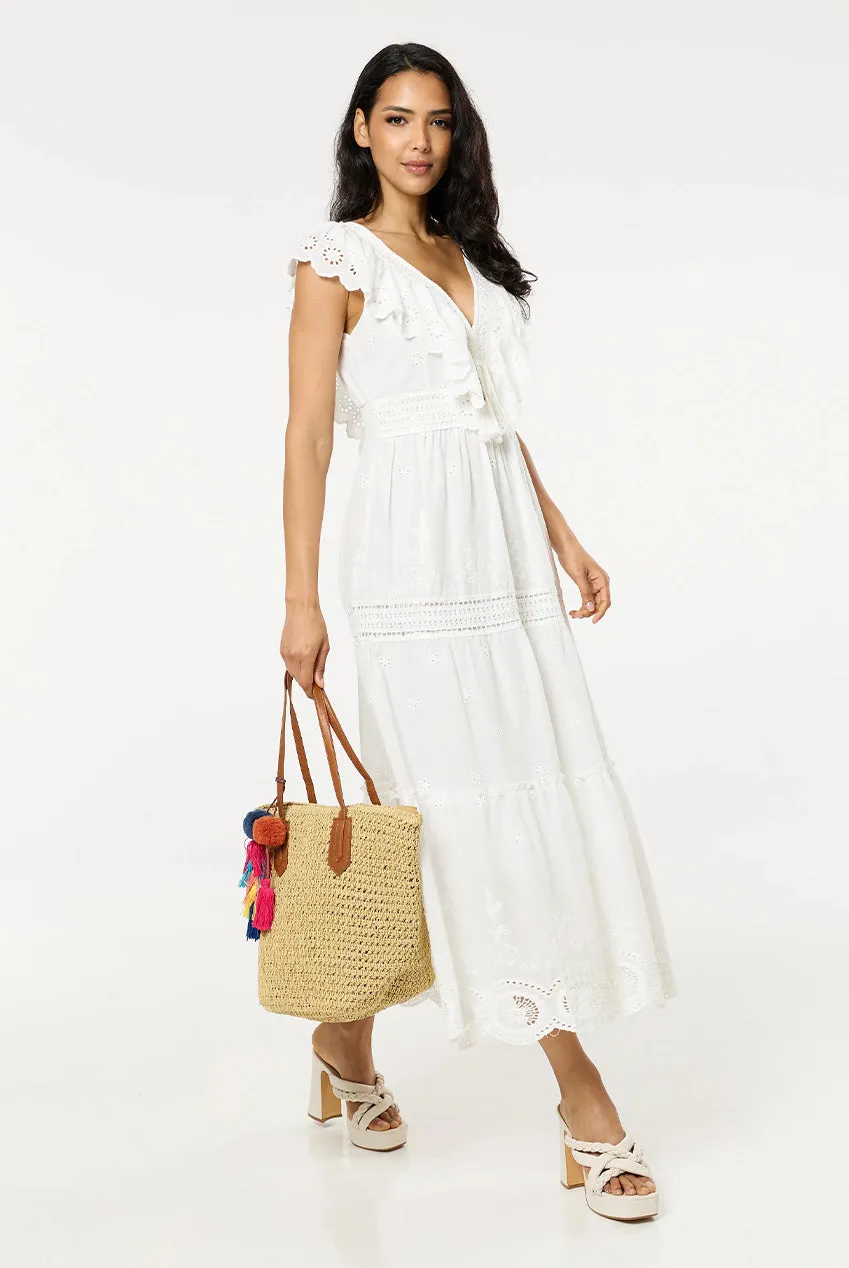 Liquorish Borsa Mare Tote Naturale con Pom Pom e Nappine