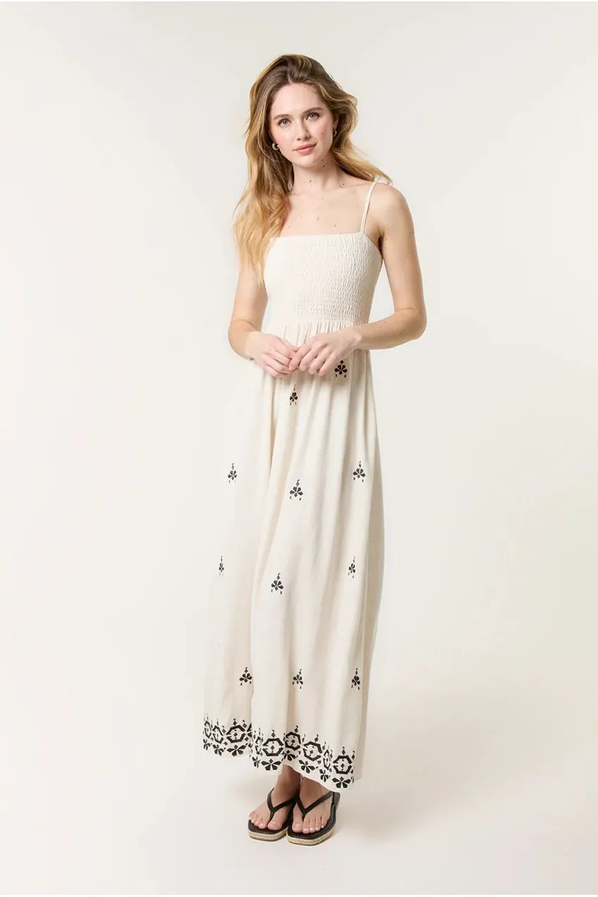 Goddiva Blue Vanilla abito maxi avorio lino