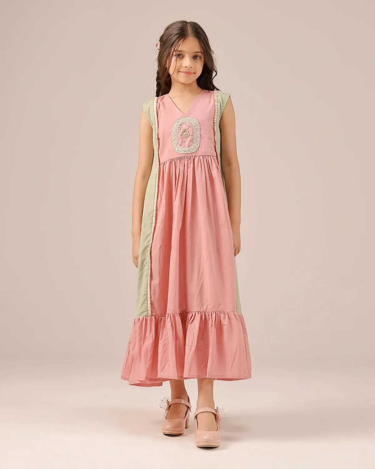 Our Dve Merry Berry completo abito giacca verde bambina