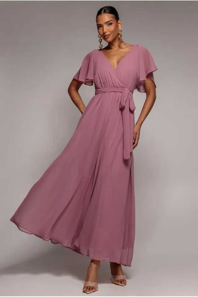 Goddiva Sustainable Chiffon Flutter Maxi abito lavanda chiffon