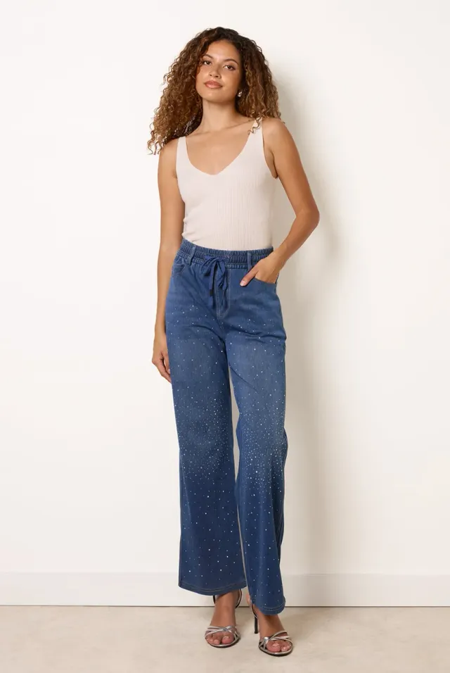 Blue Vanilla jeans zampa strass denim blu