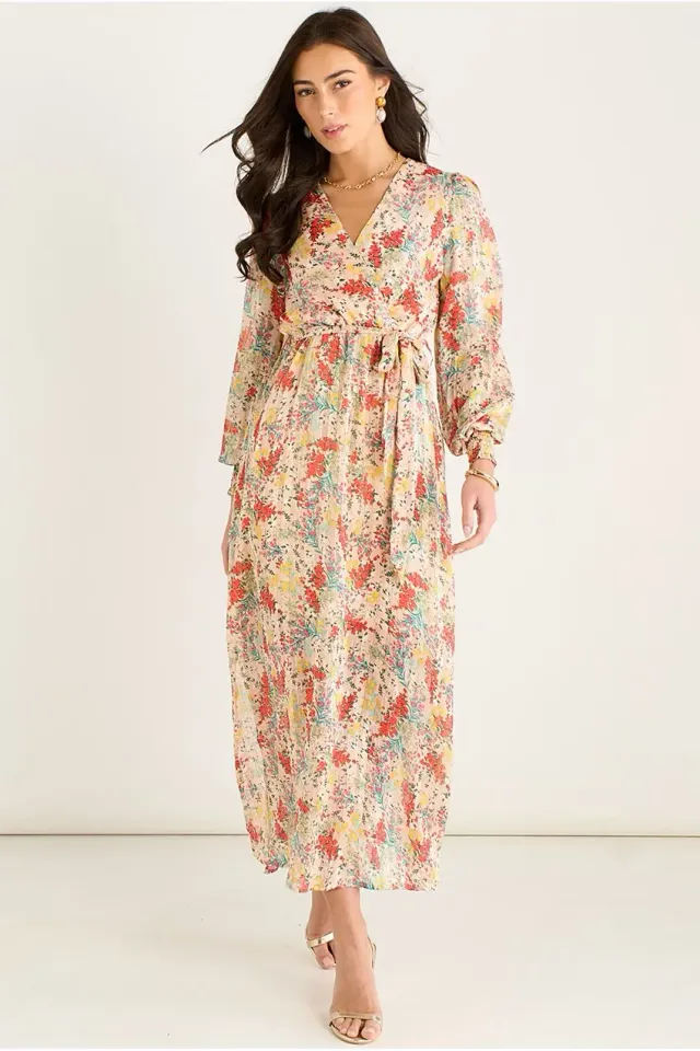Gini London abito midi chiffon multicolor fantasia jacquard