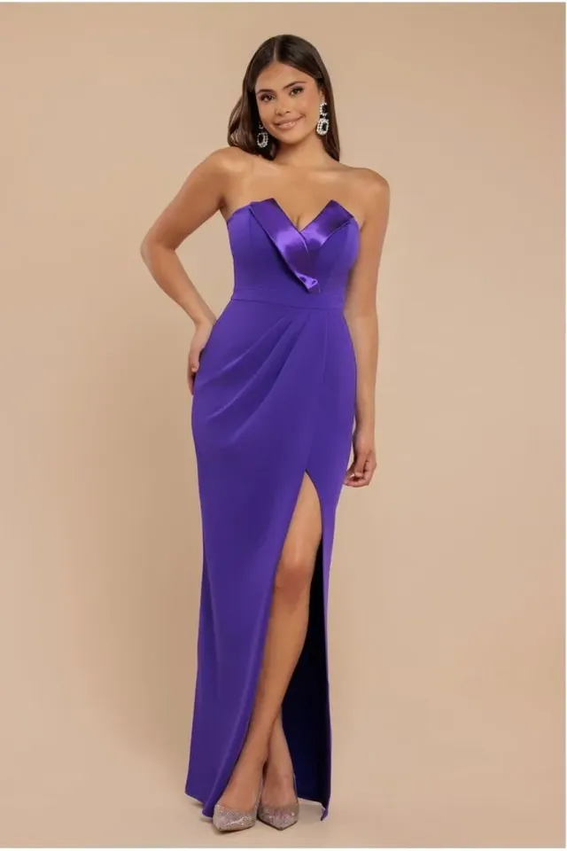 Goddiva DR3660 abito maxi viola 12 satin spacco