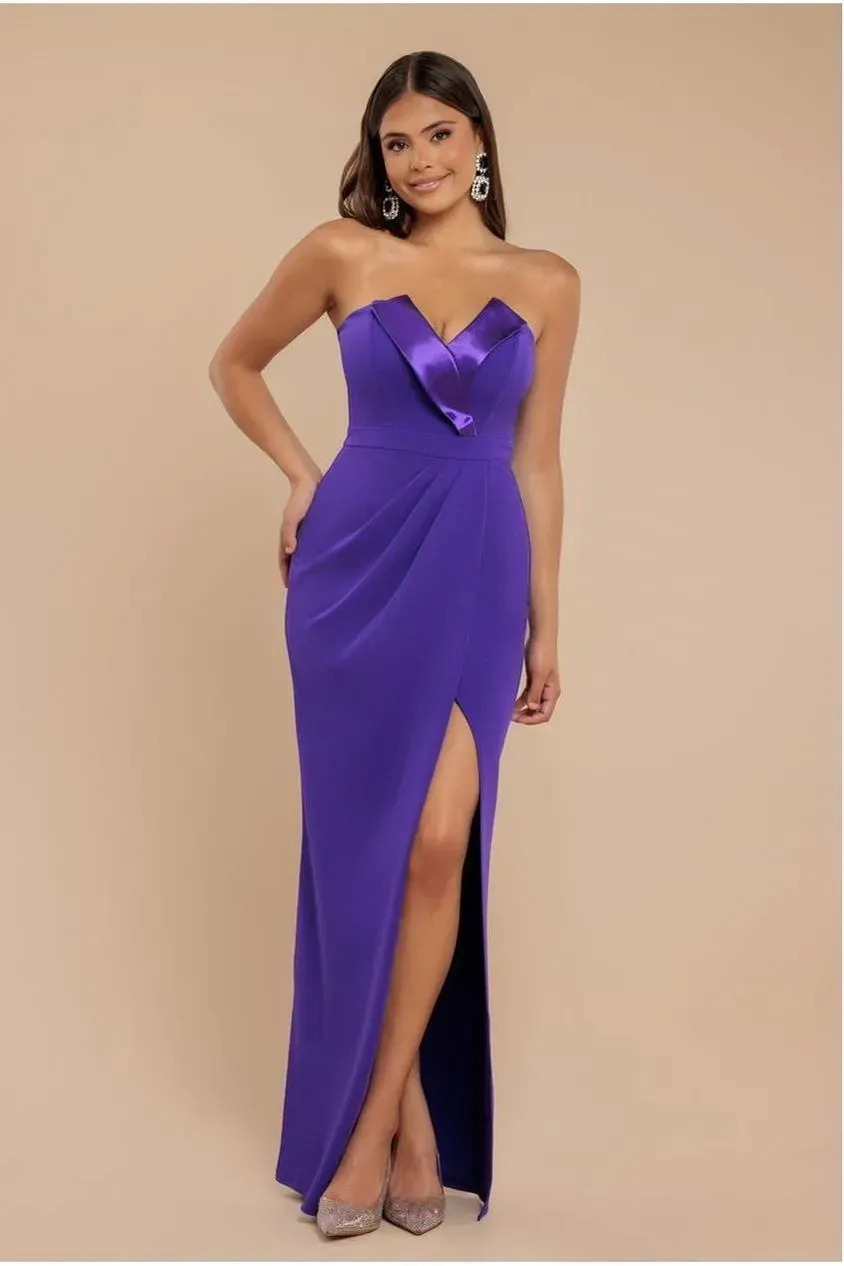 Goddiva DR3660 abito maxi viola 12 satin spacco