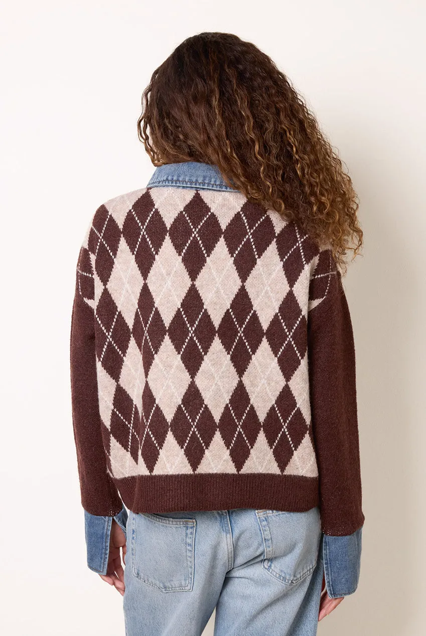 Blue Vanilla Argyle maglione polo cioccolato lana