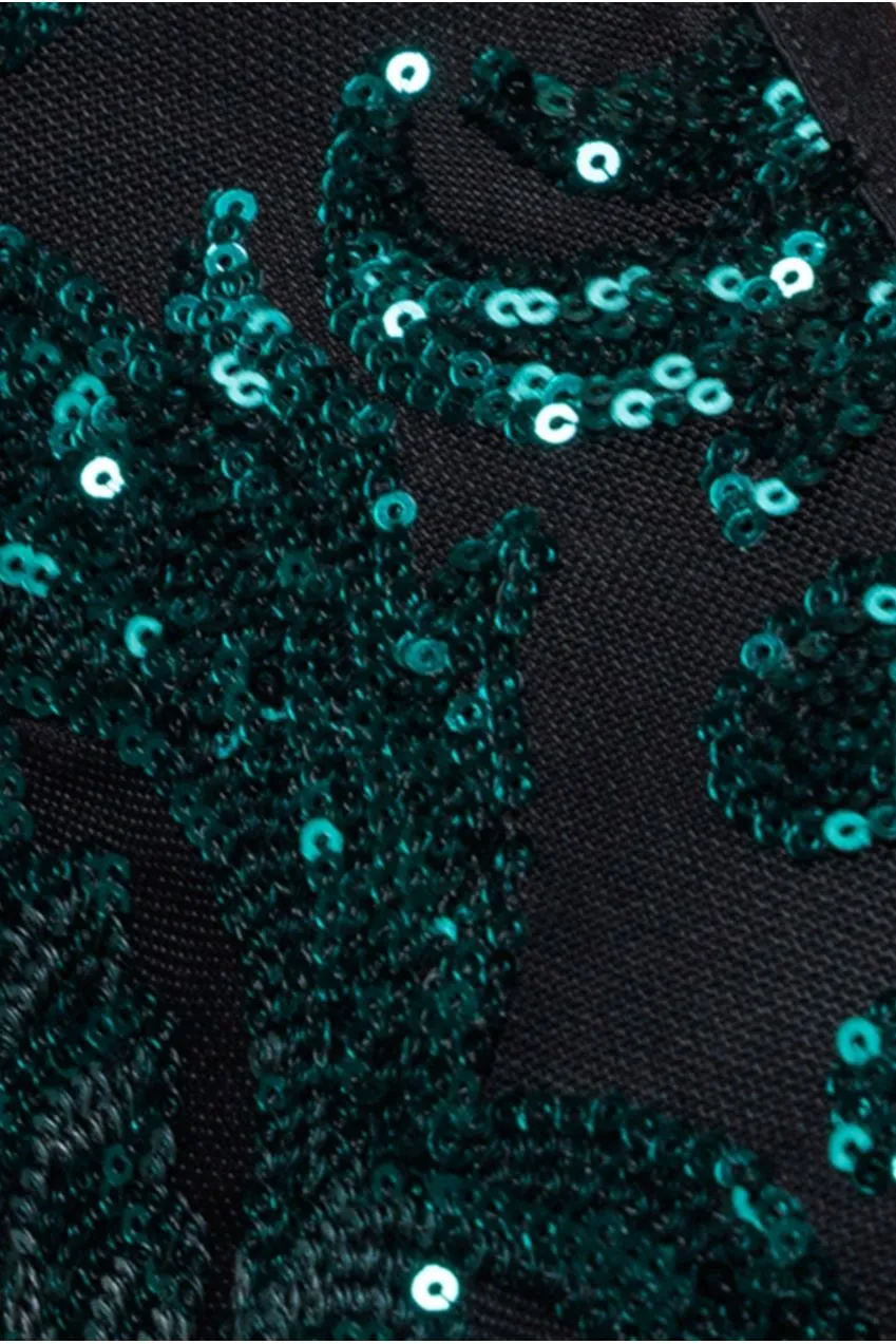 Goddiva DR4006 Abito Midaxi Paillettes Verde Smeraldo con Frange