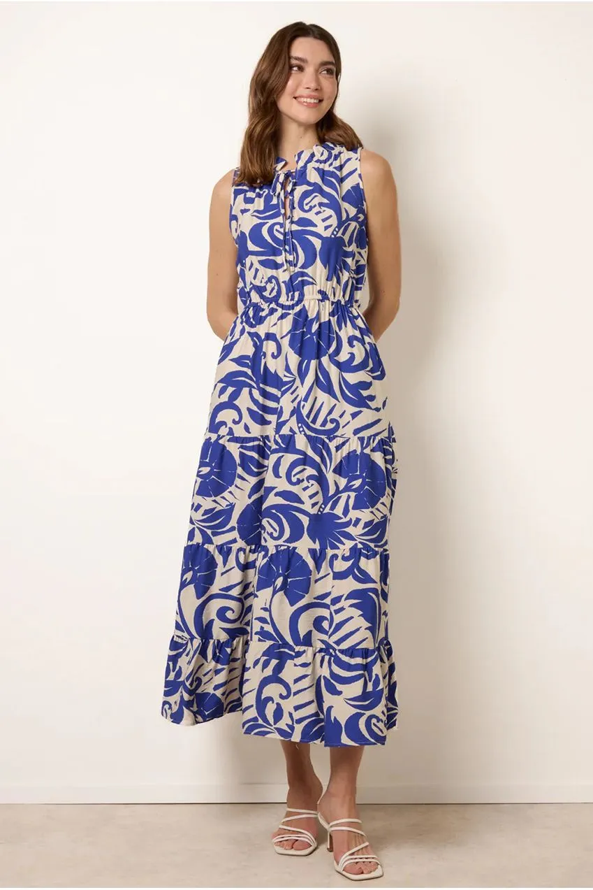 Blue Vanilla Topical Leaf Print Abito Maxi Blu Royal fantasia