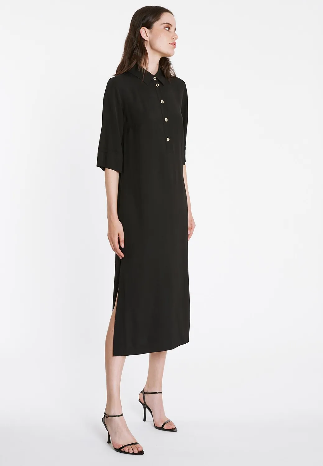 Ana Alcazar Rakora abito camicia midi nero