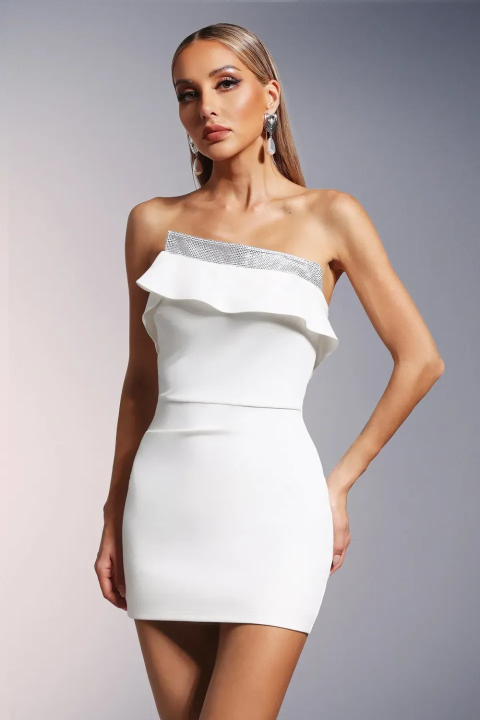 Bella Barnett Madelynn mini dress bianco strass