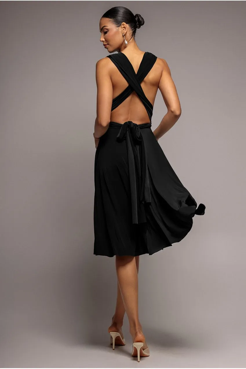 Goddiva abito midi nero schiena scoperta scollo multivia 8
