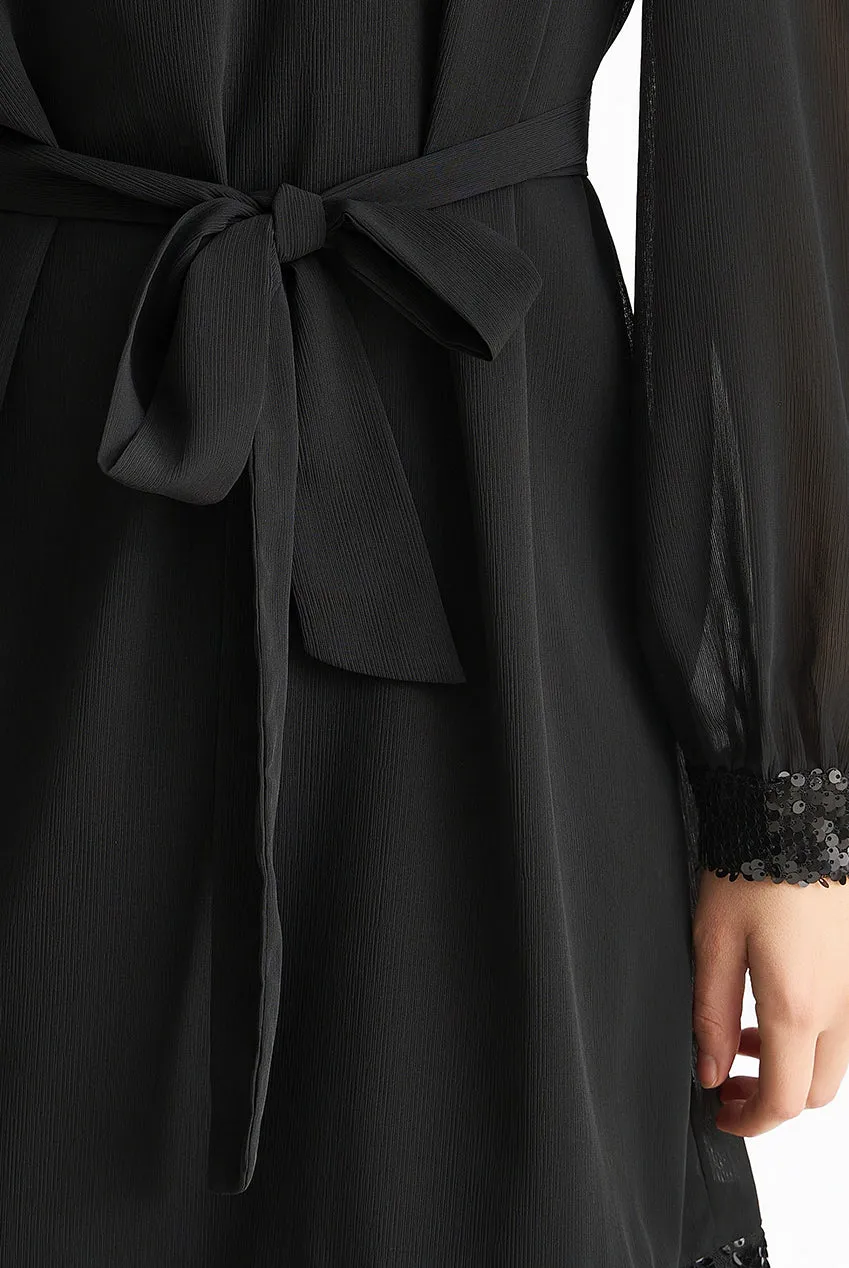 Gini London abito mini nero collo alto paillettes