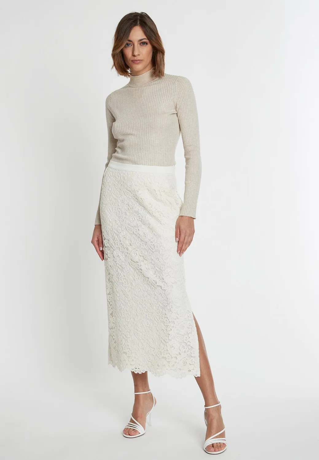 Ana Alcazar Sahiny gonna pizzo bianca midi