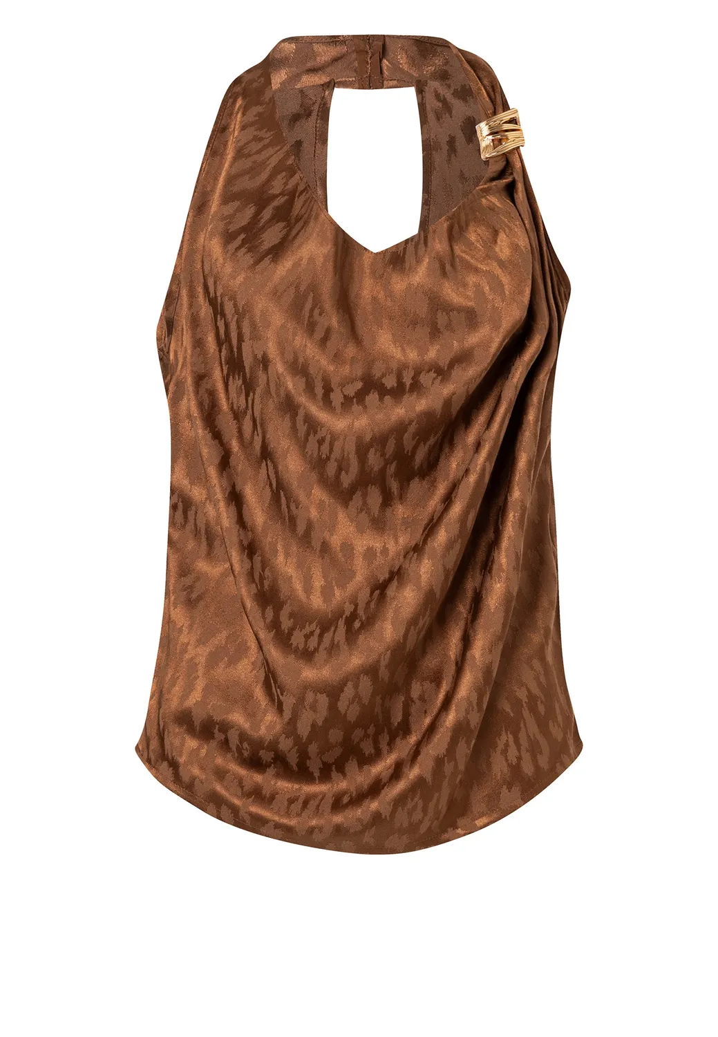 Ana Alcazar Drial top halterneck raso animalier marrone