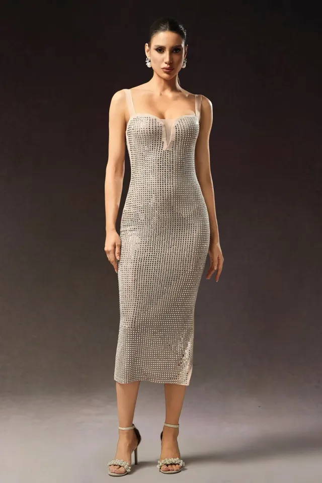 Bella Barnett Logan Diamond abito midi oro strass